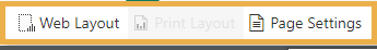 View tab showing Web Layout, Print Layout in grey, and Page settings. All three options contain a yellow highlight box around them.